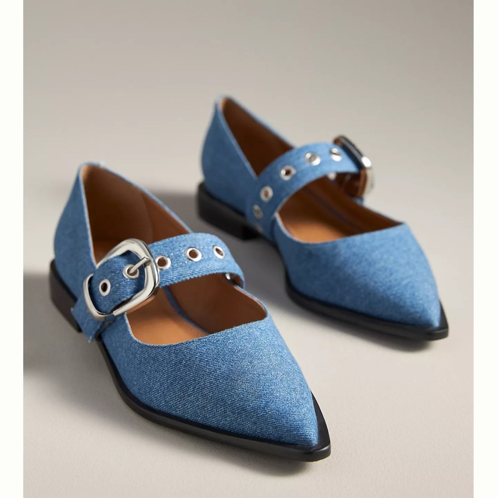 Maeve Pointed-Toe Moto Mary
Jane Flats in Denim - Size US 8-8.5 EU 39